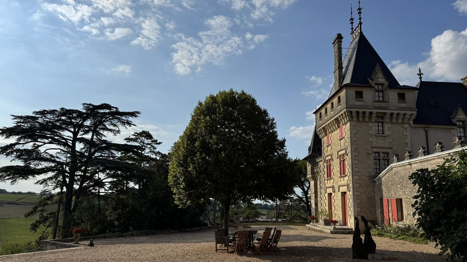 Le château de Pressac et ses cèdres, à Saint-Étienne-de-Lisse